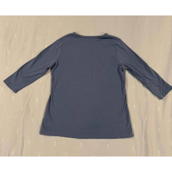 LL Bean Blue Slub Knit V Neck 3/4 Sleeve Tunic Top Women's M Reg - Picture 9 of 9